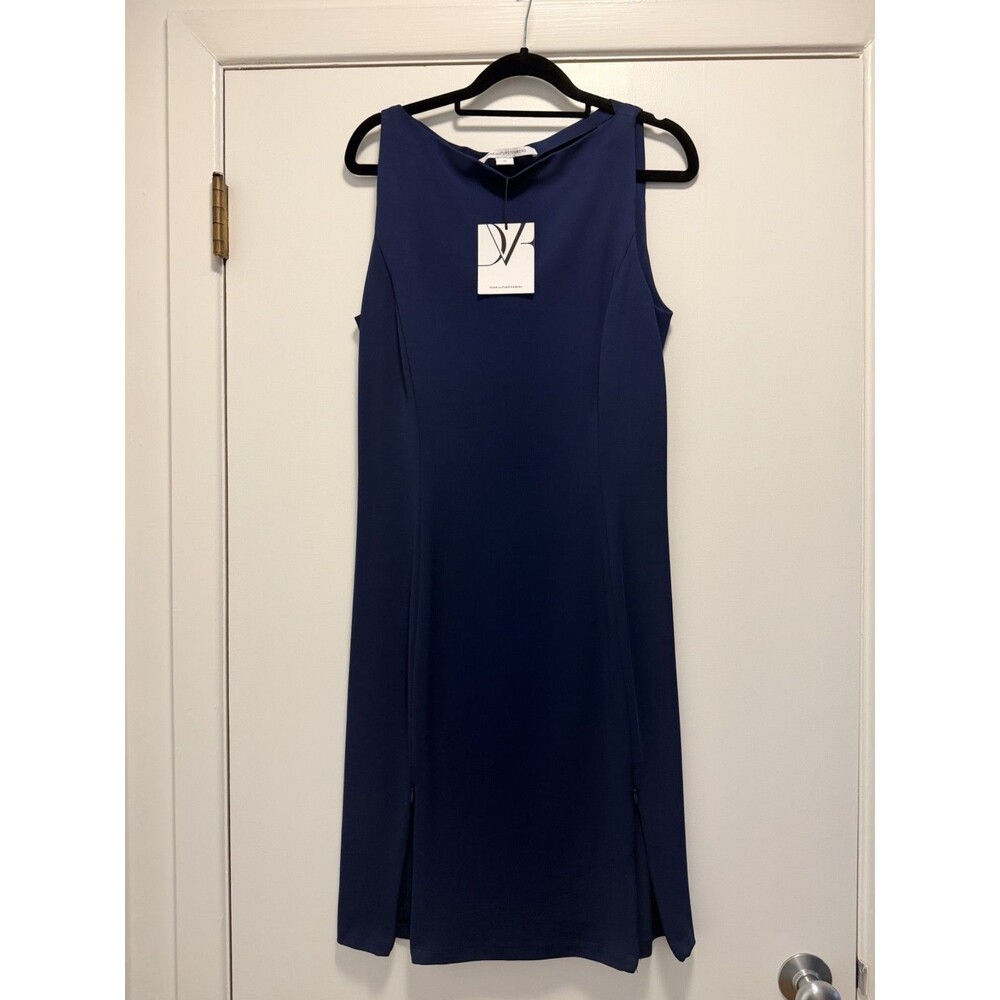 Diane von Furstenberg NWT Blue Midi Audrina Dress Sheath Zip Detail US 6 UK 10